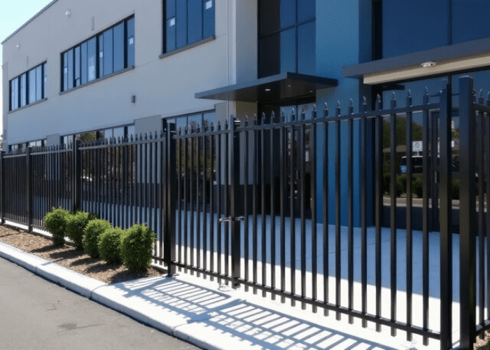 Black metal commercial fence installed by Timber Ridge Fence Company in Indianapolis, Indiana